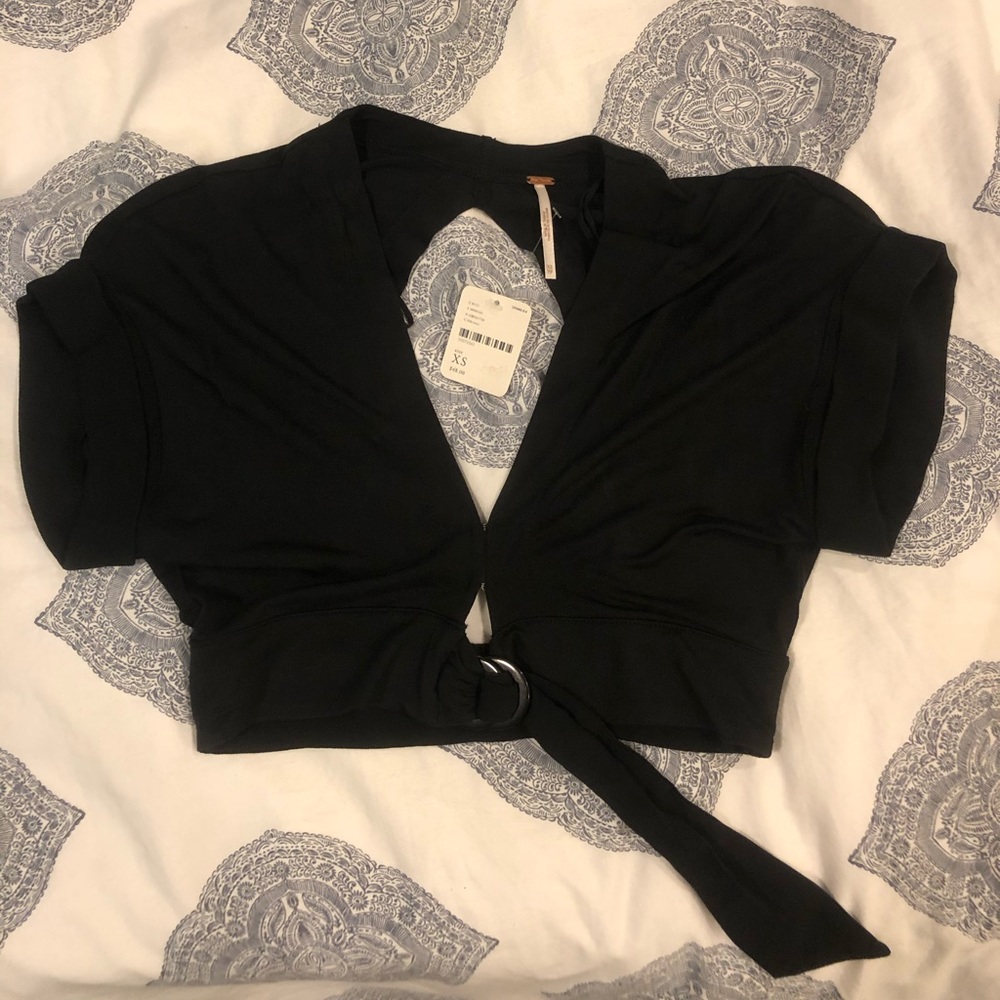 Free People Black Cropped Tee with Open Back